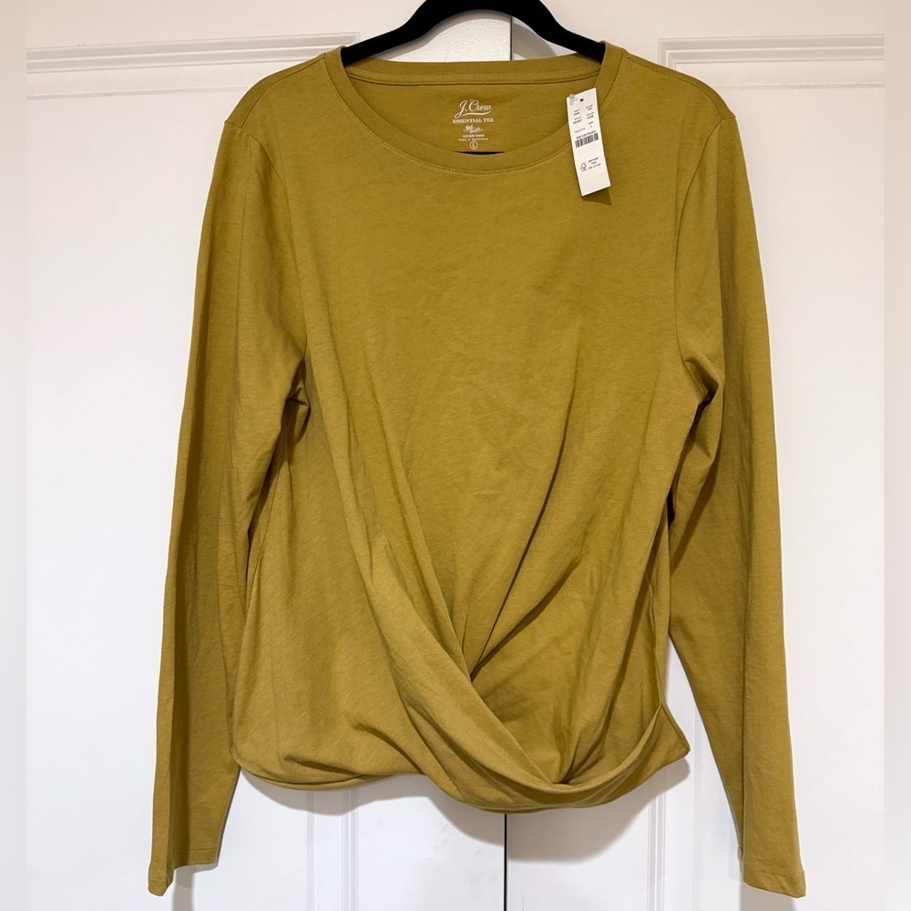 NWT J. Crew Broken In Jersey Mustard Long Sleeve Twist Top